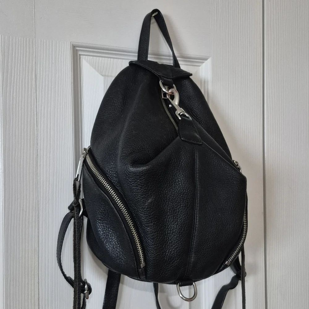 Rebecca Minkoff Julian Backpack Black Pebbled Leather Center Zip Restored